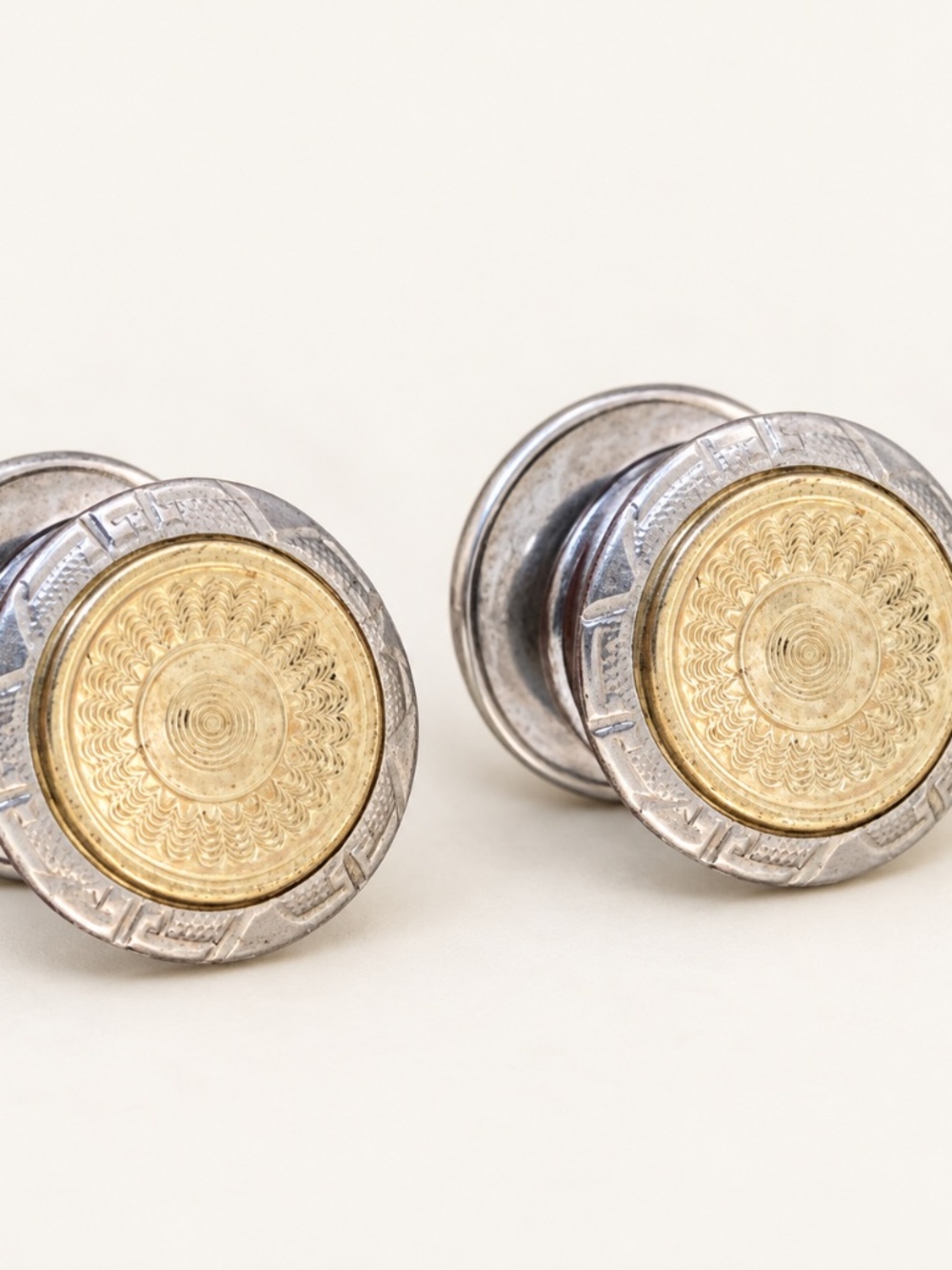 Dolan & Bullock,Correct Links Art Deco Two-Tone Sunburst Snap Cufflinks
